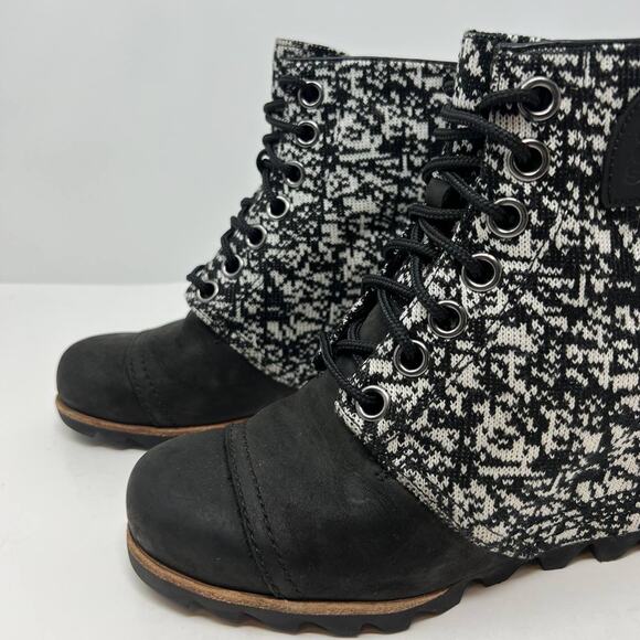 Sorel Boots Women's Size 7 Black White Hidden Wedge Ankle Booties Normcore - Picture 5 of 12